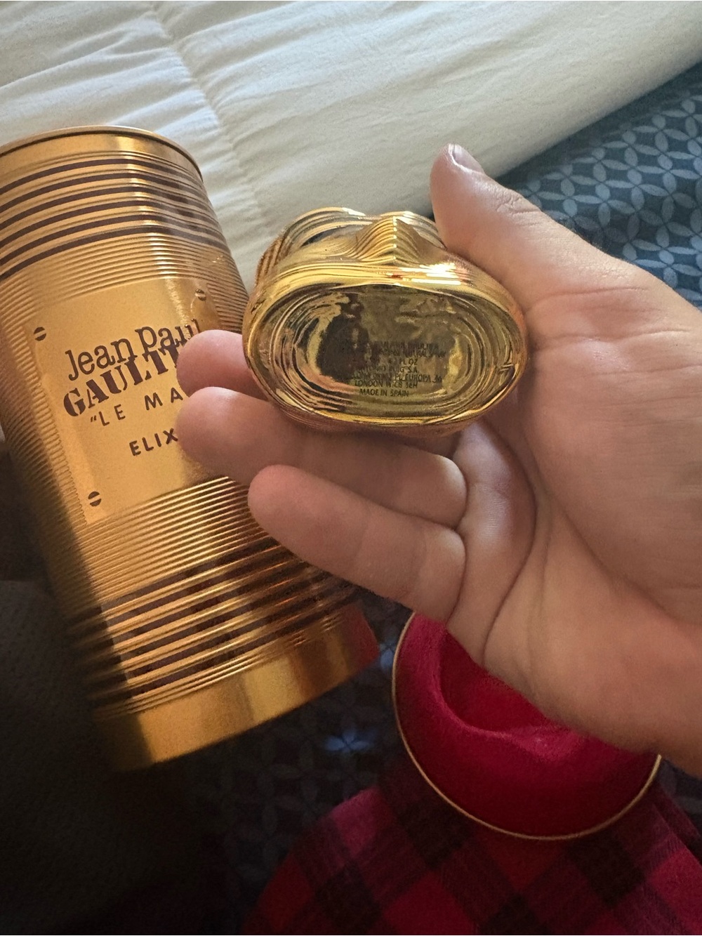 Jean Paul Gaultier Gold Metallic Sculpted Bottle & Gold Canister